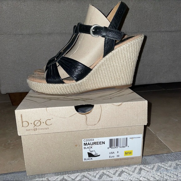 EUC-Born B.o.c. Maureen Comfort Wedge Sandals Black Womens Size 8M🖤with Box - Picture 7 of 13